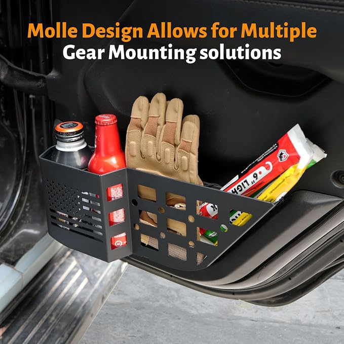 MAIKER Metal Rear Door Storage Box Compatible with 2018-2025 Jeep Wrangler JL JLU 4XE & 2020-2025 Gladiator JT, Insert Organizer Box Pockets for Replace Sagging Nets, 2PCS(Black)