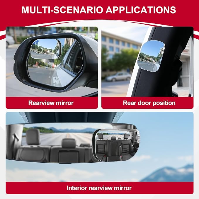 XLarge Blind Spot Mirror, Rounded Rectangle HD Glass Frameless Convex Rear View Mirrors Exterior Accessories with Wide Angle Adjustable Stick for Car SUV and Trucks, Pack of 2