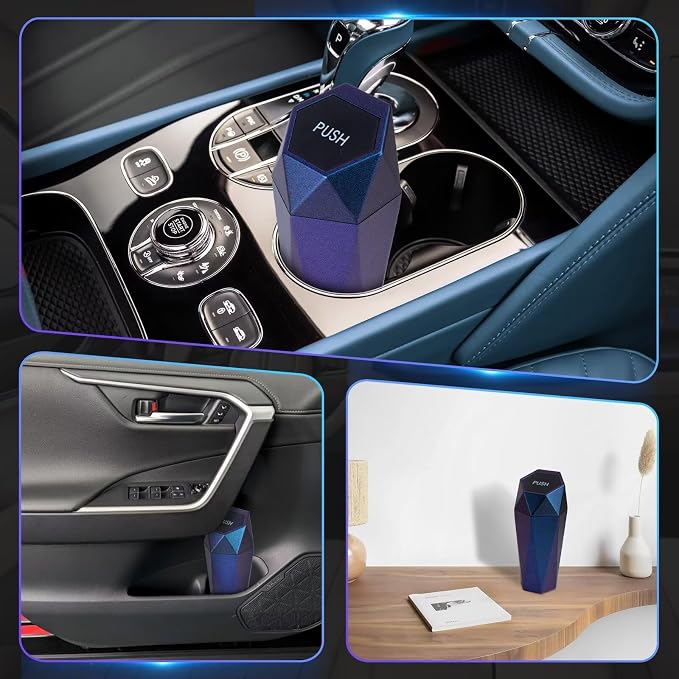 Car Trash Can, 2 Pack Car Trash Bin with Lid, Car Accessories for Women Interior, Car Garbage Can with Additional 2 ABS Hooks and 60pcs Trash Bags, Suitable for Home, Office, Car Organizer