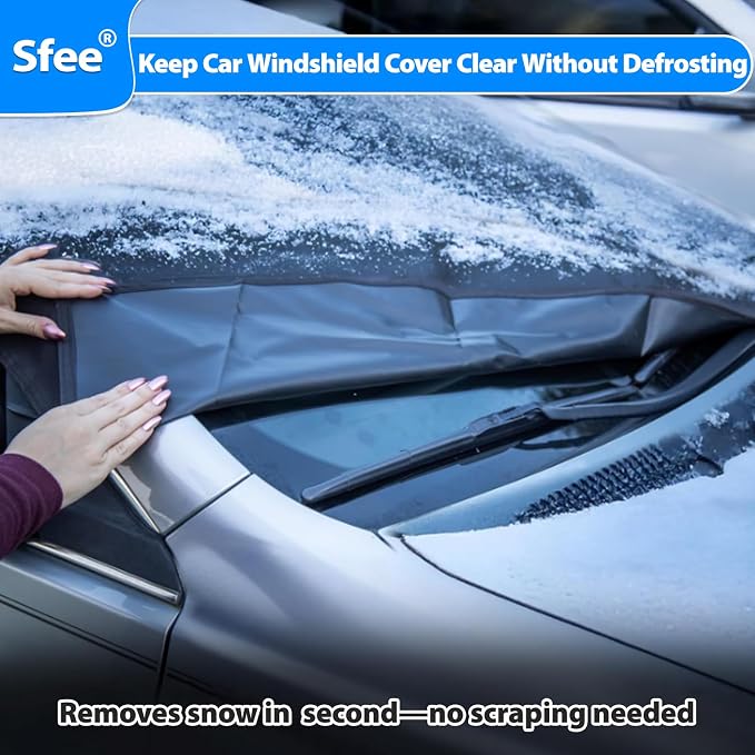 Windshield Cover for Ice and Snow,Heavy-Duty 600D Waterproof Windshield Snow Cover With 2 Mirror Covers, All-Weather Magnetic Frost Guard Winter Car Snow Cover Fit Car, Truck, Suv,Van (77" X 47")