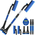 2Pack Ice Scrapers for Car Windshield, 2-in-1 Snow Scraper and Snow Brush for Car SUV Truck, Car Ice Windshield Scraper for Ice and Snow with 360° Pivoting Brush and Ergonomic Foam Grip Blue