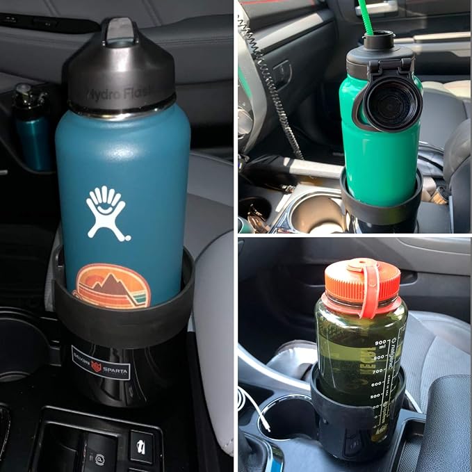 2 Pack Car Cup Holder Expander Organizer Adjustable Base, Compatible with Yeti 20/26/30 oz, Hydro Flasks 32/40oz, Nalgenes 30/32/38/48 oz, Other Bottles in 3.4"-3.8" (Black and Silver)
