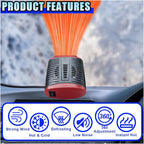 Portable Car Heater, 12V 150W Windshield Defogger and Defroster that Plug into Cigarette Lighter for Winter, 2 in 1 Fast Heating & Cooling Fan with 360° Rotatable Base for Car Sedan (Red/Black)