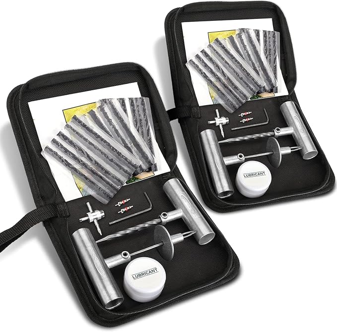 Tire Repair Kit, Sets of 2-24pcs Professional Heavy Duty Universal Emergency Flat Tire Repair Kit, for car Motorcycle, Truck, Golf Cart, ATV, Tractor, ARB, RV, SUV, Trailer etc.(Black)
