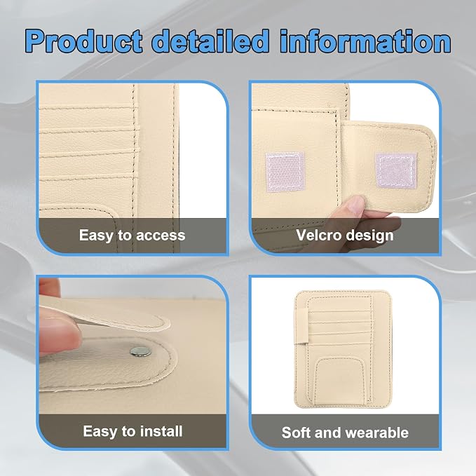 Car Sun Visor Organizer, Small Auto Visor Organizer and Storage, Registration and Document Holder, Vehicle Accessories for Sunglasses, Document, Card, Pen, Driver License (Beige)