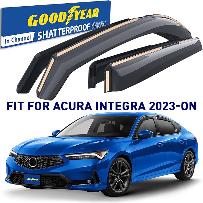 Goodyear Shatterproof in-Channel Window Deflectors for Acura Integra 2023-2026, Rain Guards, Window Visors for Cars, Vent Deflector, Car Accessories, 4 pcs - GY008401