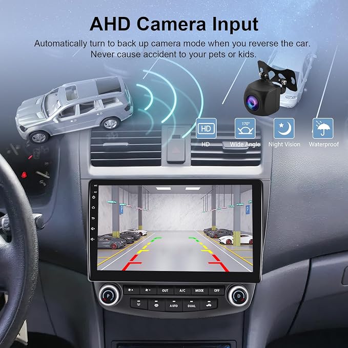 4Core 2G+64G Android 15 Car Stereo for Honda Accord 2003-2007, 5G-WiFi Car Radio Wireless Carplay Android Auto 10.1'' Touchscreen GPS Mirror Link Bluetooth FM/RDS SWC Backup Camera Microphone
