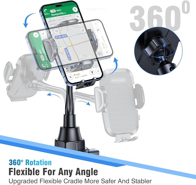 Cup Holder Phone Mount - Universal Gooseneck Adjustable Car Cell Phone Mount for iPhone, Samsung, Google and All 4.0-7.2 inches Smartphones