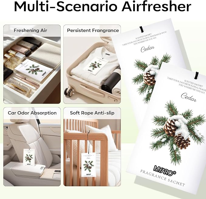 12 Pack Cedarwood Scented Sachets for Drawer, Closet & Small Spaces Air Freshener Bags, Odor Eliminator for Car, Shoes, Gym Bag Home Fragrance Gift Set