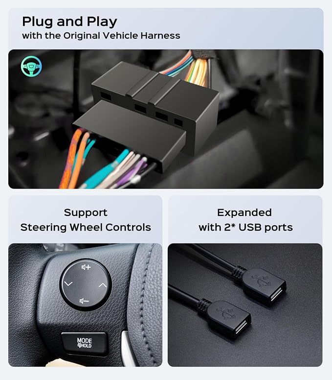 Car Radio Stereo for Toyota Corolla 14-16, Wireless CarPlay Android Auto | 10.2 Inch IPS HD touchscreen, 64G storage, 5G WiFi GPS, Bluetooth FM AM SWC, plug-and-play, 1080P backup camera