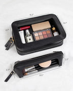 2Pack Clear Makeup Bags Set, Portable Makeup Brush Bag, Zipper Storage Bag Organizer Pouch, Versatile Storage Stationery, Travel Storage Bag, Portable Cosmetic Storage Bag (Black)