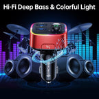 Bluetooth 5.4 FM Transmitter Car Adapter 48W (PD 36W & 12W) [Light Switch] [Hi-Fi Deep Bass] [Fast Charge] Wireless Radio Music Adapter LED Display Hands-Free Calling Support USB Drive, Red