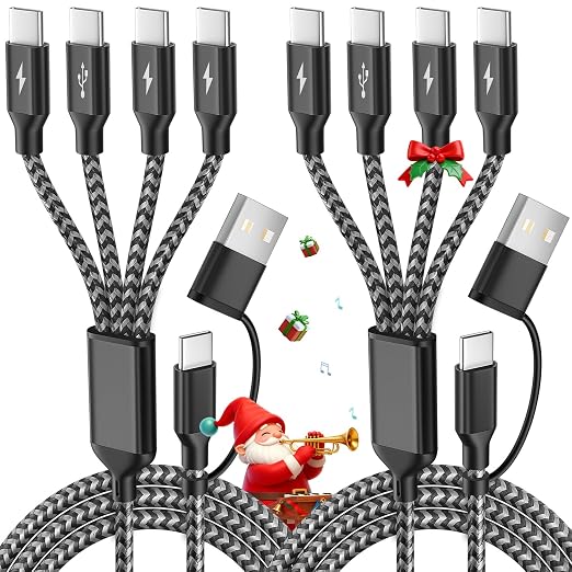 USB C Splitter Multi Charging Cable,USB A/C to USB C Charging Cord,Dual Type C Charger Cord,4 in 2 Multi Charger Cord with 4 Type-C Connectors Compatible with iPhone16/15/Cell Phones Tablets and More.
