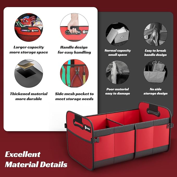 Trunk Organizer for Car - 70L Collapsible Car Storage with 11 Pockets & Reinforced Handles, SUV Trunk Organizers for Grocery Cargo