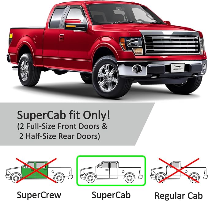 Voron Glass Tape-on Extra Durable Rain Guards for Trucks Ford F150 2004-2014 SuperCab, Window Deflectors, Vent Window Visors, 4 Pieces - 130096