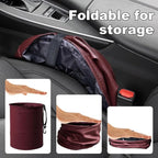 Collapsible Trash Can Car Garbage Bag - Leather Pop-up Car Trash Bin with Elastic Band - Hanging Foldable Garbage Can Vehicle Waste Basket Bin - Double-Layer Washable Bag for Cars Camping (Red)