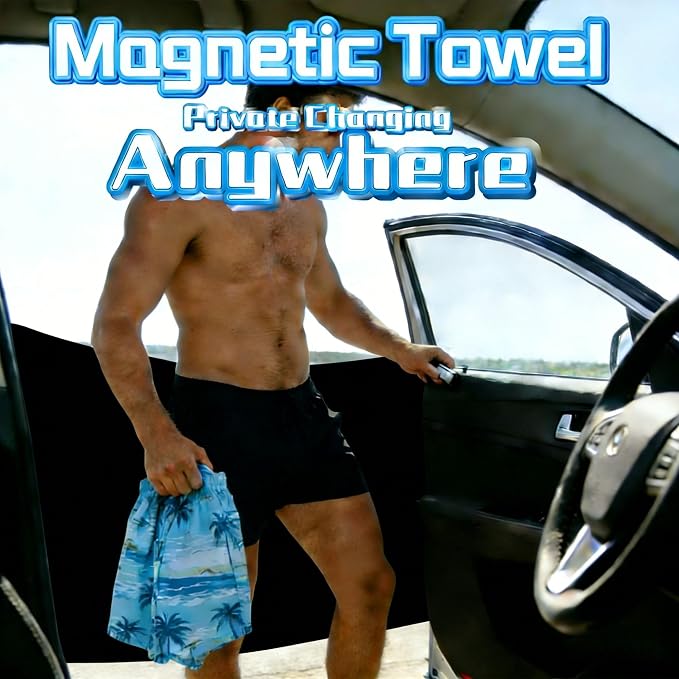 Magnetic Beach Towel | Extra Wide & Enhanced Magnet (75"x40"), Sand-Free Quick-Dry Microfiber for Car Door Changing, Beach, Pool | Includes Storage Bag, Travel & Camping (Black)