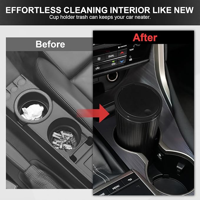 Car Trash Can with Lid, Leakproof Mini Garbage Bin for Car Cup Holder, Small Trash Can for Vehicle, Home & Office - Includes 30 Bags, Easy Clean (Black)