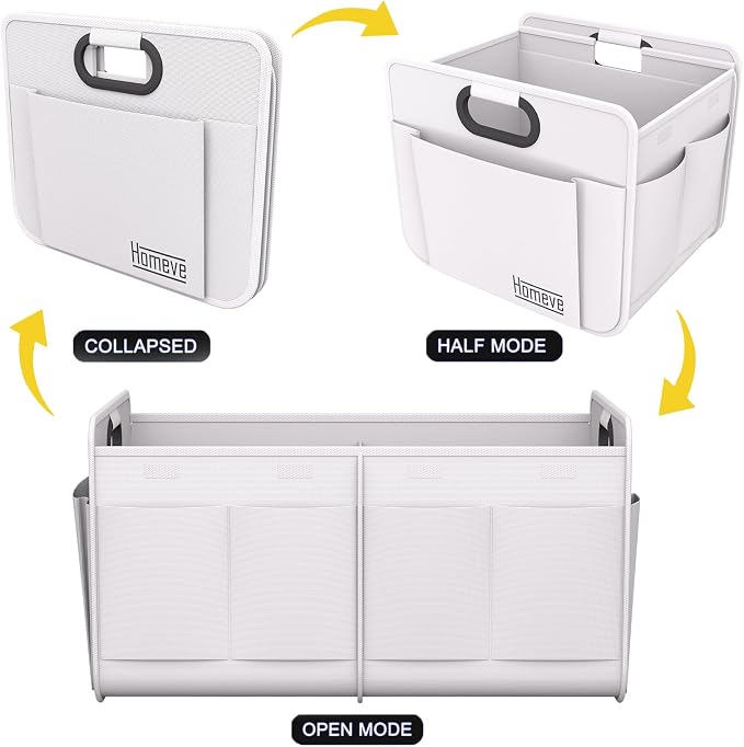 Car Trunk Organizer for SUV, 18.5Gal Large Capacity No-Sag Heavy Duty, Foldable Waterproof Anti-Slip Storage with 12 Pockets, Fit Sedan, Truck, Universal Car Accessories, White, 2 Compart,Large