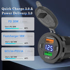 66W 12V USB Outlet, 4 Port Dual PD & Dual Quick Charge 3.0 Car Charger with Voltmeter for Car Boat Marine RV
