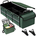 Car Trunk Organizer with Removable Cooler Bag - Collapsible Multi-Compartment Storage for SUV Truck Groceries Camping, Durable Nylon Auto Cargo Organizer (Green)