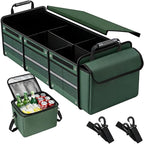 Car Trunk Organizer with Removable Cooler Bag - Collapsible Multi-Compartment Storage for SUV Truck Groceries Camping, Durable Nylon Auto Cargo Organizer (Green)