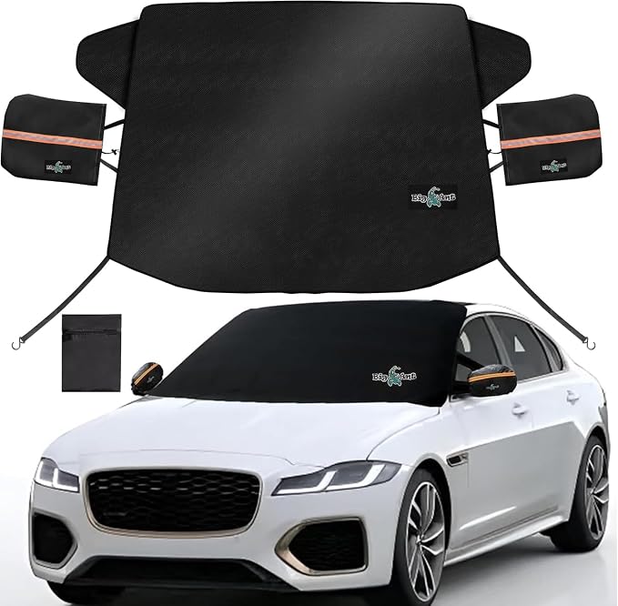 Windshield Cover for Ice and Snow - Universal Windshield Cover Fit for Car, SUV, Truck, 600D Oxford Fabric Winter Frost Protector for Ice & Sleet, Includes 2 Side Mirror Covers, XL Black