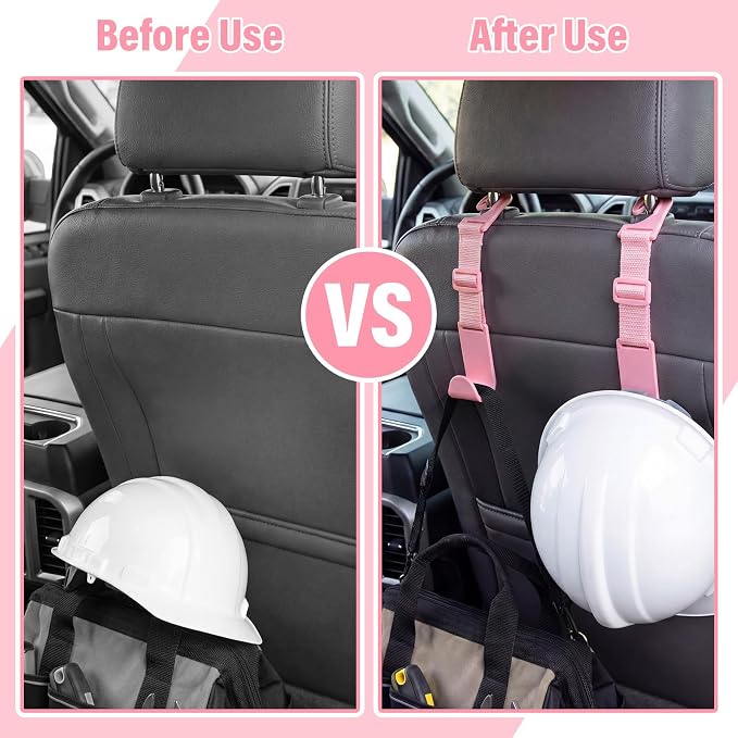4 Pcs Hard Hat Hook for Truck Adjustable Hard Hat Holder Hardhat Holder for Truck Seat Back Organizer 55 lb Load Heavy Duty Hardhat Hanger Storage Car Vehicle Headrest Bag Gear (Pink)