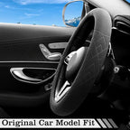 Car Leather Steering Wheel Cover - Panapi Material, Universal 14.5-15 Inch Leather Anti-Slip Breathable Auto Steering Wheel Covers for Men Women (Suede-Black with Blue Mark)