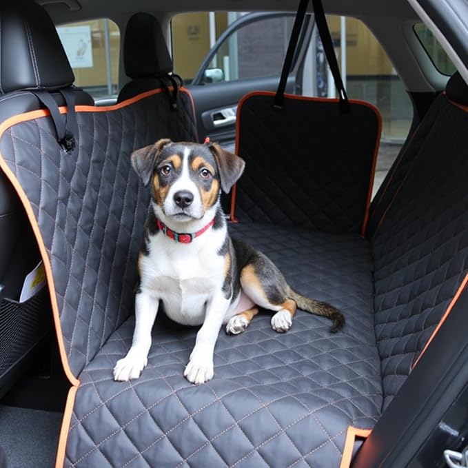 Dog Car Seat Cover for Back Seat, Scratch-Resistant Nonslip Hammock with Side Flaps and Seatbelt Openings for Cars, SUVs, and Trucks, Black