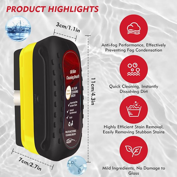 Automotive Oil Film Cleaning Brush with Reusable Foam Sprayer, Upgraded Antifog Glass Cleaning Board, Glass Oil Film Remover for Car Windows & Windshields, Versatile Car Glass Cleaner Brush (Black)