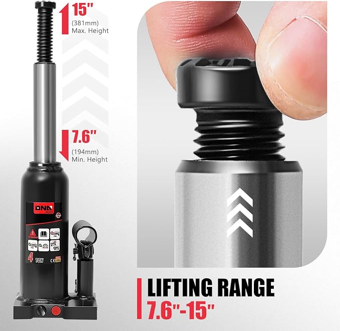 4 Ton / 8000 lbs Lifting Automotive Welded Hydraulic Bottle Jack for Car SUV Pickup, Auto Repair, with Manual Handle & Carrying Storage Case, Black