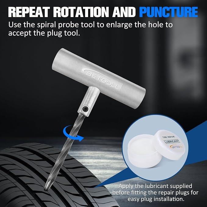 Tire Repair Kit, 44 Pcs Professional Heavy Duty Universal Emergency Flat Tire Repair Kit to Fix Punctures, for car Motorcycle, Truck, Golf Cart, ATV, Tractor, ARB, RV, SUV, Trailer etc.