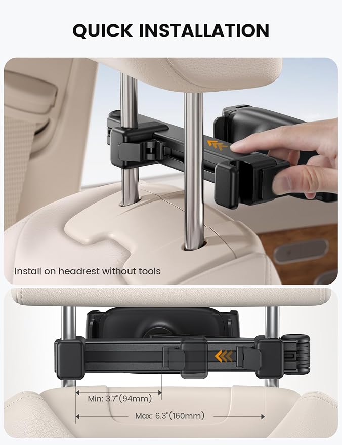 Car Headrest Tablet Holder - [Lockable] [3 in 1 Extension Arm] Upgrade Tablet Mount for Car Backseat, Gifts Road Trip Essentials for Kids, for iPad Pro Air Mini, Fire HD, 4.7-13" Tablets
