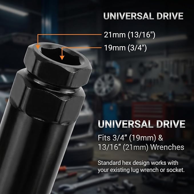 Small 6 Spline Lug Nut Socket, Car Wheel Lock Removal Tool, Replacement Lock Key for Aftermarket 6-Spline Wheel Nuts, for 19 mm (3/4 Inch) & 21 mm (13/16 Inch) Hex Socket Wrench