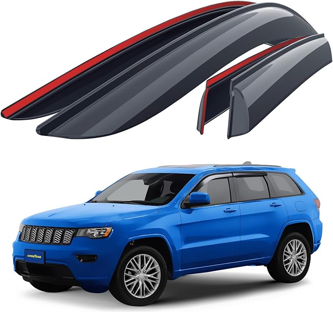 Goodyear Shatterproof Side Window Deflectors for Jeep Grand Cherokee 2011-2021, Tape-on Rain Guards, Window Visors for Cars, Vent Deflector, Vent Visor, Car Accessories, 4 pcs. - GY008845