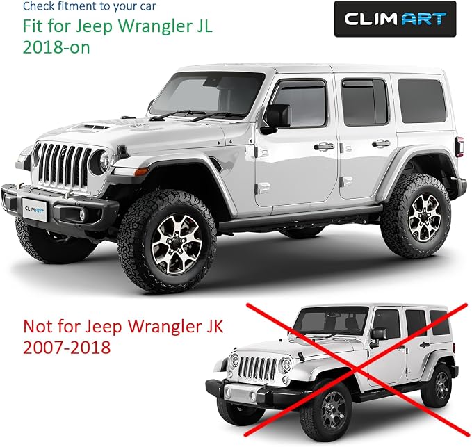 in-Channel Incredibly Durable Rain Guards for Jeep Wrangler JL 2018-2026/Gladiator 2020-2026, Original Window Deflectors, Vent Window Visors, Vent Deflector, 4 pcs. - 618405