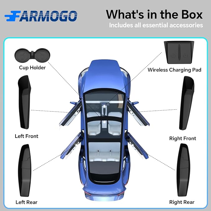 Farmogo Door Side Storage Box for Tesla Model Y Juniper 2026 | All-weather Waterproof TPE Front & Rear Slot Pocket Liners for Tesla Model Y Accessories (1:1 Custom Design)