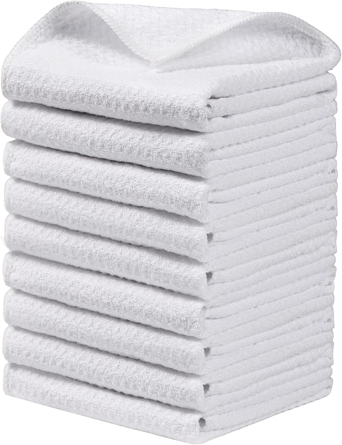Microfiber Waffle Weave Cleaning Cloth,Highly Absorbent Kitchen Towels,Quick Drying Lint Free Dish Towels for Kitchen,9 Pack,White,10 x 10 inch