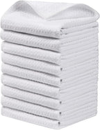 Microfiber Waffle Weave Cleaning Cloth,Highly Absorbent Kitchen Towels,Quick Drying Lint Free Dish Towels for Kitchen,9 Pack,White,10 x 10 inch