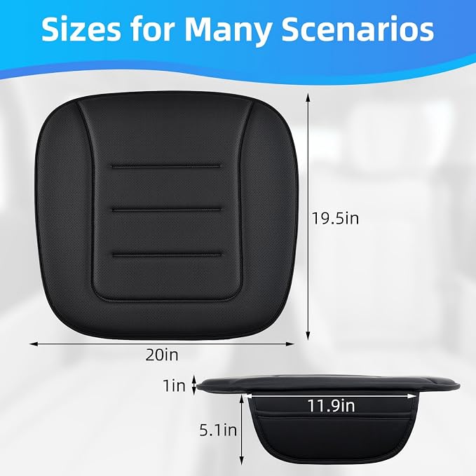Car Seat Cushion, Comfort Memory Foam Car Cushions for Driving, Breathable Leather Surface with Anti Slip Rubber Bottom, Seat Cushion for Car and Office Chair (1 Pack, Black)