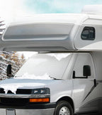 Oxford Windshield Cover for Chevy Express/GMC Savana Van 2001-2026, Thick Class C Motorhome Front Window Cover, for Ice & Snow, Silver with Mirror Cutouts