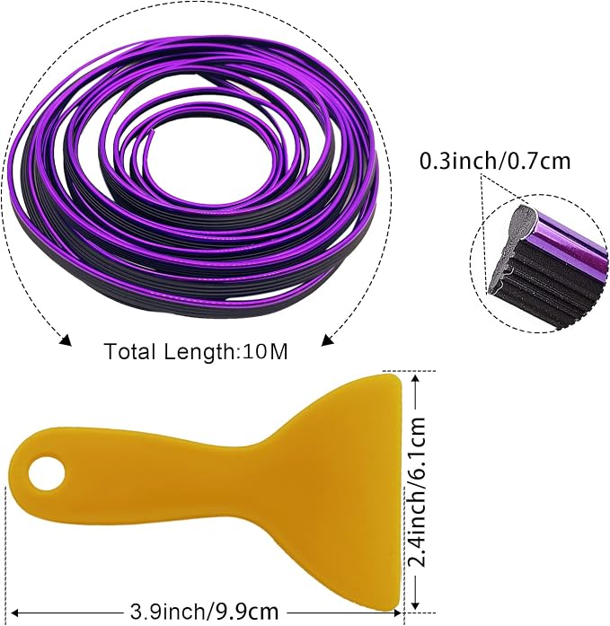 Car Interior Trim Strips,Universal 33ft Car Electroplating Decoration Styling Door Dashboard, Flexible Interior Trim Accessories with Installing Tool(Purple)