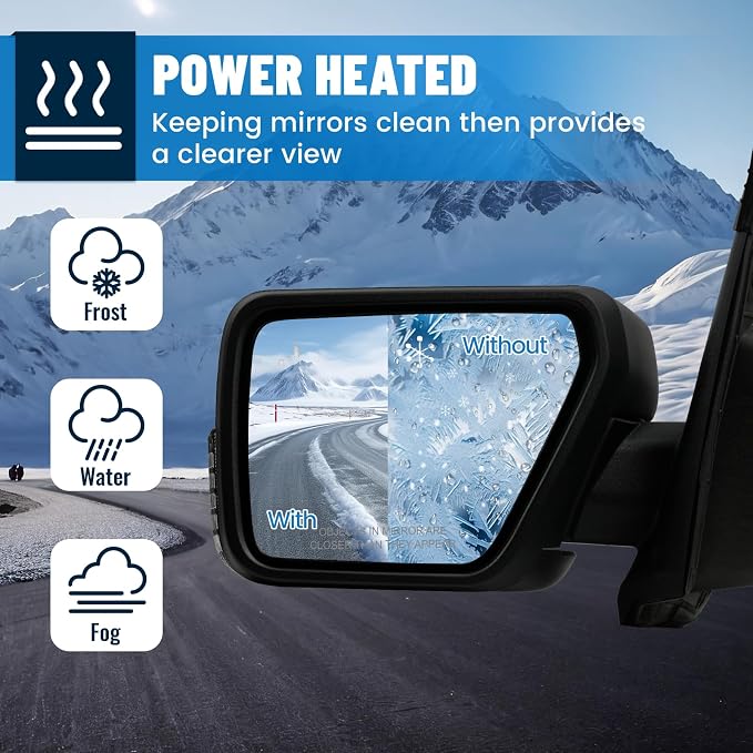 Pair Side Mirrors for Ford F150 2021 2022 2023 2024, Passenger and Driver Heated Mirror Assembly with Blind Spot Detection, Turn Signal Light and Puddle Light - OEM Style