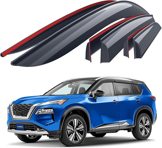 Goodyear Shatterproof Window Deflectors for Nissan Rogue 2021-2026, Tape-on Rain Guards, Window Visors, Vent Deflector Visor, Car Accessories,6 pcs. - GY008635