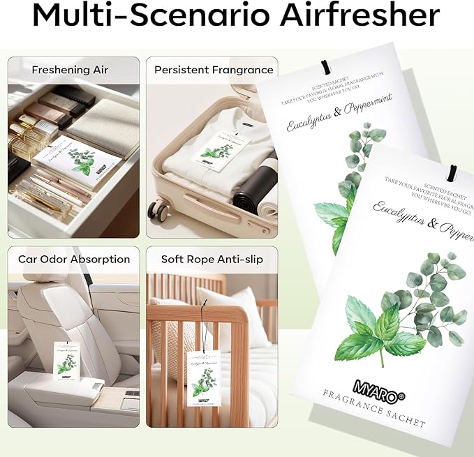 12 Packs Eucalyptus Mint Scented Sachets for Drawer and Closet, Long-Lasting Closet Sachet Bags Drawer Deodorizers Fresh Scents, Home Fragrance Air Freshener