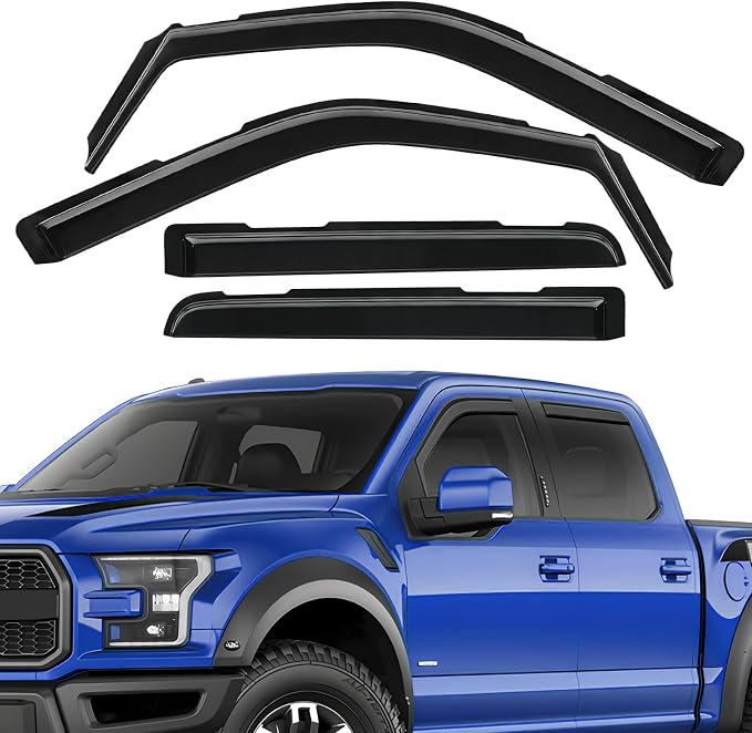 in-Channel Rain Guards Fit for Ford F150 2021 2022 2023 2024 2025, Durable Side Windows Rain Guard Wind Deflectors 2021-2025 F150 Rain Guard Black 4 PCS