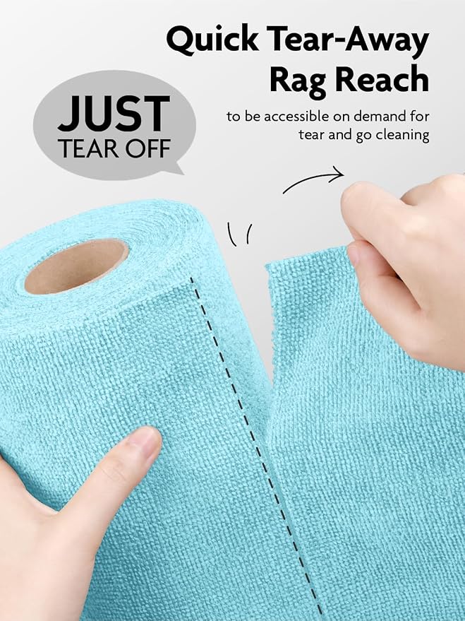 Microfiber Cleaning Cloth Roll -60 Pack, Tear Away Microfiber Towels, 12" x 12", Reusable, Washable, Scratch Free, Ultra Absorbent Dishcloth for All-Around Cleaning (White & Blue)