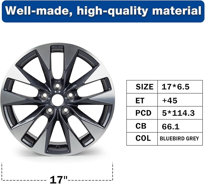 New 17x6.5" 17 Inch Premium Aluminum Alloy Wheel Rim Compatible with Nissan Sentra 2016 2017 2018 2019 | OEM Design, Alloy Replacement Wheel, Super Duty Car Rims Replacement - OE Stock Specs