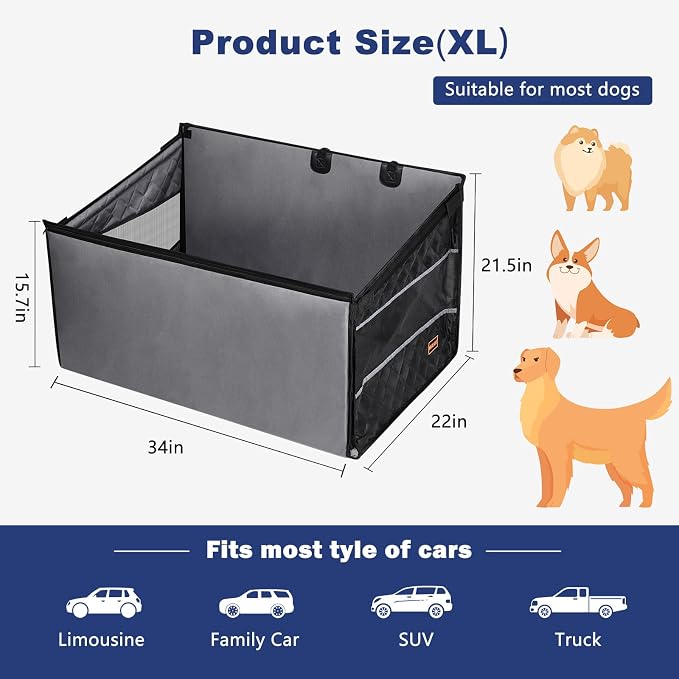 XL Dog Car Seat for Large Medium Dogs, Back Seat Extender for Pets, Waterproof Pet Carseat for Medium Sized Dog, Hammock for Pet, with Storage Pocket for Cars/SUV/Truck(XL)
